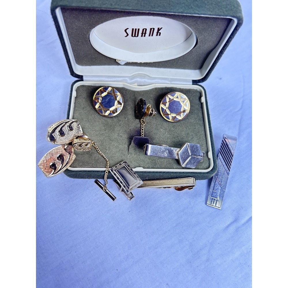 Vtg Cufflinks And Tie Bars Lot Gold And Silver Tone x9
